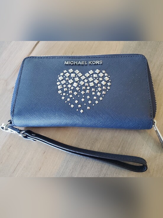 Michael Kors Handbags - Michael Kors Wristlet Wallet Navy with Heart Stud Detail